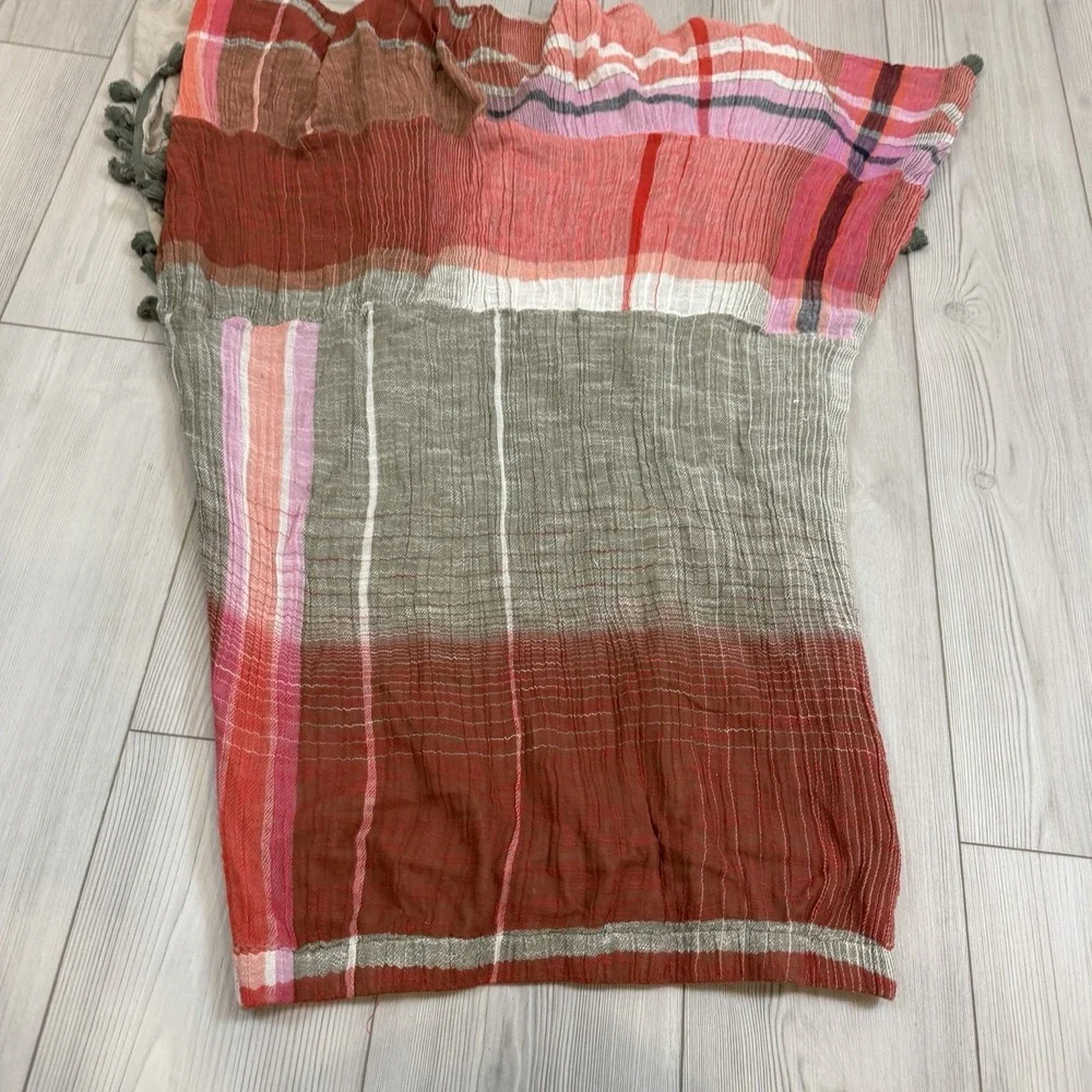 Soft Surroundings Maxi Skirt Womens Large Bohemian Embroidered Pom Plaid‎ Gauze
